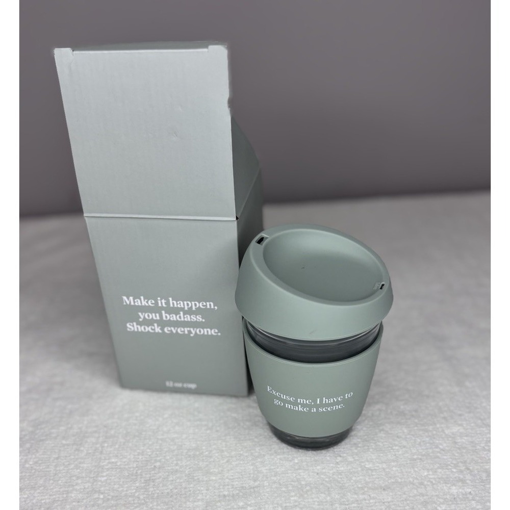 12oz Reusable Glass Coffee Cup W/ Lid  Excuse me, I have to go make a scene